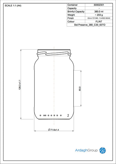 380ml Flint Glass Preserve Food Jar - Ardagh