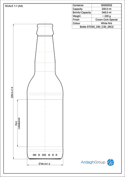 330ml Flint Glass Oneway Beer Bottle - Ardagh