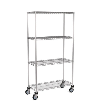 Zinc Wire Shelving – Mobile Unit 1740mm High | 4 Tier Heavy Duty Storage Rack