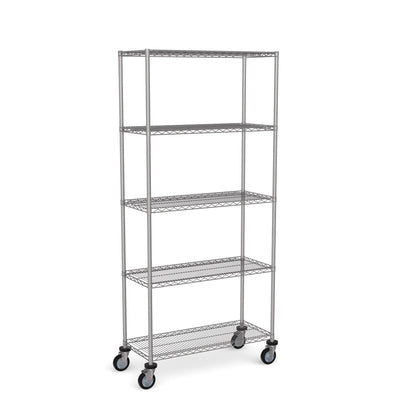 Stainless Steel Wire Shelving – Mobile Unit 1950mm High, 5 Tier, Catering & Hospital Grade