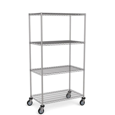 Stainless Steel Wire Shelving – Mobile Unit 1800mm High, 4 Tier, Catering & Hospital Grade