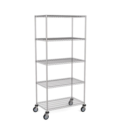 Zinc Wire Shelving – Mobile Unit 2045mm High | 5 Tier Heavy Duty Storage Rack