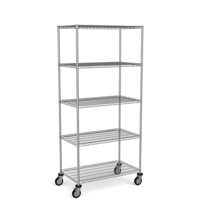 Stainless Steel Wire Shelving – Mobile Unit 1950mm High, 5 Tier, Catering & Hospital Grade