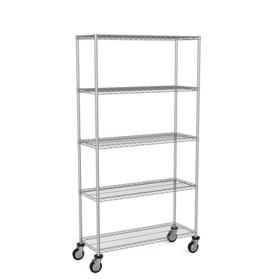 Zinc Wire Shelving – Mobile Unit 2045mm High | 5 Tier Heavy Duty Storage Rack