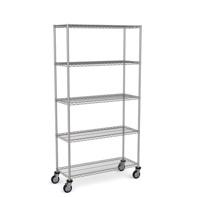 Stainless Steel Wire Shelving – Mobile Unit 1950mm High, 5 Tier, Catering & Hospital Grade