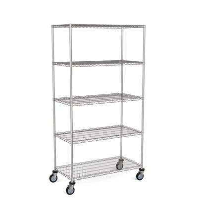 Zinc Wire Shelving – Mobile Unit 2045mm High | 5 Tier Heavy Duty Storage Rack