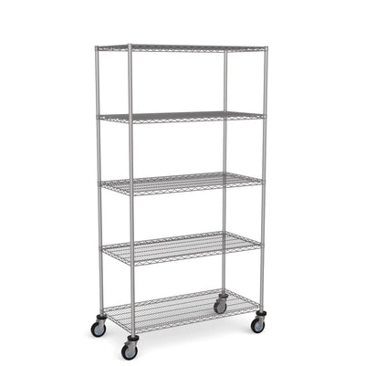 Stainless Steel Wire Shelving – Mobile Unit 1950mm High, 5 Tier, Catering & Hospital Grade
