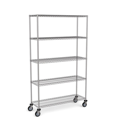 Stainless Steel Wire Shelving – Mobile Unit 1950mm High, 5 Tier, Catering & Hospital Grade