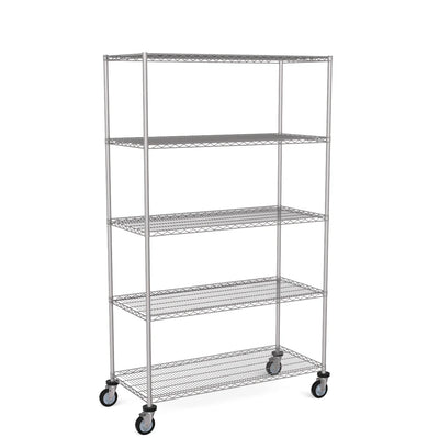 Zinc Wire Shelving – Mobile Unit 2045mm High | 5 Tier Heavy Duty Storage Rack