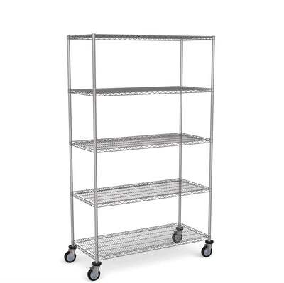 Stainless Steel Wire Shelving – Mobile Unit 1950mm High, 5 Tier, Catering & Hospital Grade