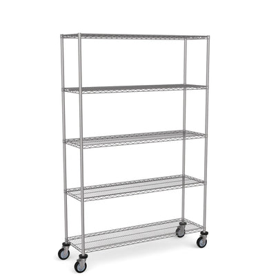 Stainless Steel Wire Shelving – Mobile Unit 1950mm High, 5 Tier, Catering & Hospital Grade