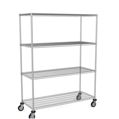 Zinc Wire Shelving – Mobile Unit 1740mm High | 4 Tier Heavy Duty Storage Rack