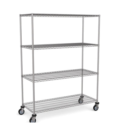 Stainless Steel Wire Shelving – Mobile Unit 1800mm High, 4 Tier, Catering & Hospital Grade
