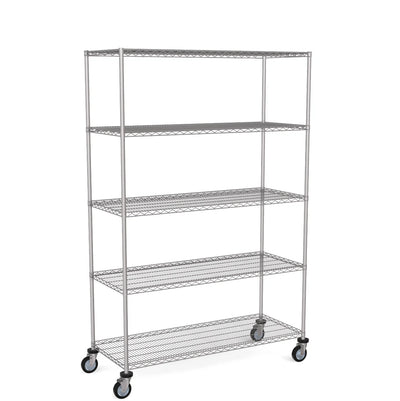 Zinc Wire Shelving – Mobile Unit 2045mm High | 5 Tier Heavy Duty Storage Rack
