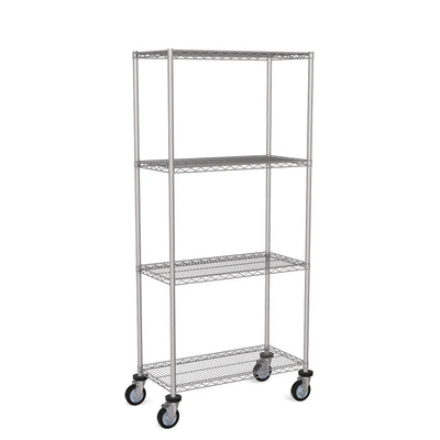 Zinc Wire Shelving – Mobile Unit 1740mm High | 4 Tier Heavy Duty Storage Rack