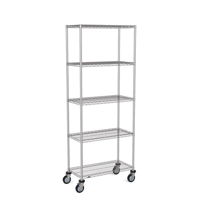 Zinc Wire Shelving – Mobile Unit 2045mm High | 5 Tier Heavy Duty Storage Rack