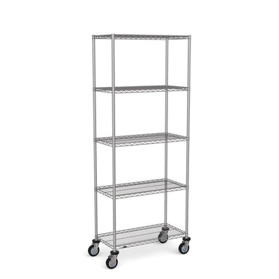 Stainless Steel Wire Shelving – Mobile Unit 1950mm High, 5 Tier, Catering & Hospital Grade