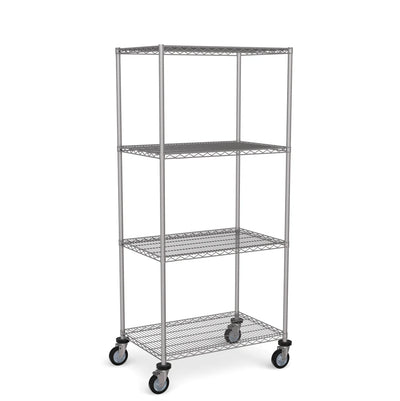 Stainless Steel Wire Shelving – Mobile Unit 1800mm High, 4 Tier, Catering & Hospital Grade