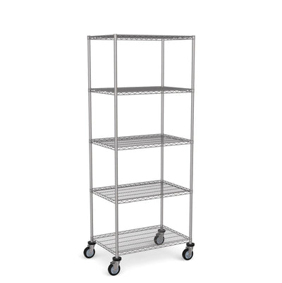 Stainless Steel Wire Shelving – Mobile Unit 1950mm High, 5 Tier, Catering & Hospital Grade