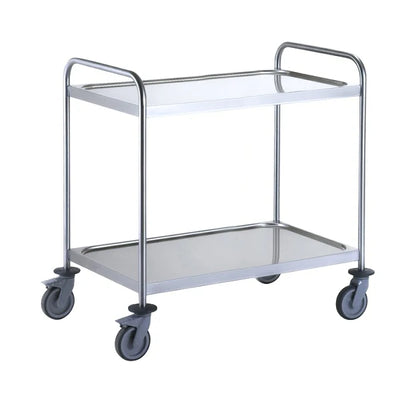 2 Tier Stainless Steel Trolley – 304 Grade with Dished Shelves & Braked Castors