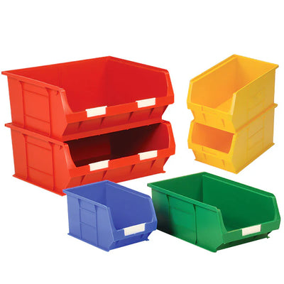 Semi-Open Fronted Coloured Containers | Stackable Small Parts Storage Bins (7 Sizes)