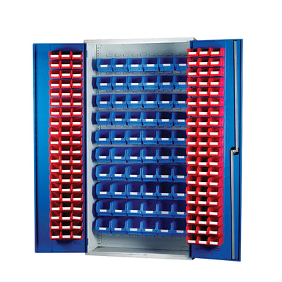 Louvred Panel 2000mm Small Parts Cabinet with Bin Kit | Lockable Storage Unit with Bins Included