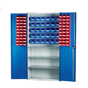 Louvred Panel 2000mm Small Parts Cabinet with Bin Kit | Lockable Storage Unit with Bins Included