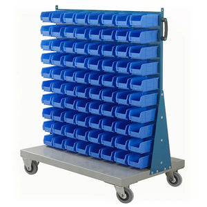 mild steel mobile small parts trolley with bins and non-marking castors, 400kg capacity