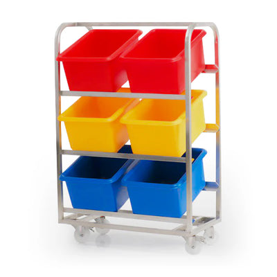 6 Bin Ingredients Trolley – Epoxy-Coated Mild Steel | Mobile Storage Rack for 34 Litre Rectangular Containers