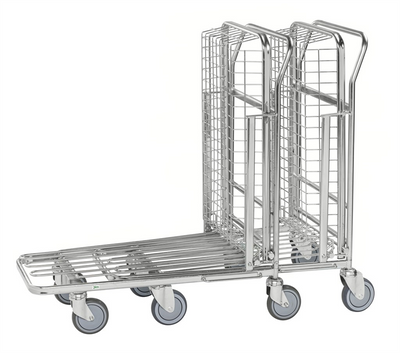 Stackable Shop Trolley with Fold-Up Basket – Multi-Purpose Storage Trolley | 100kg Shelf Capacity