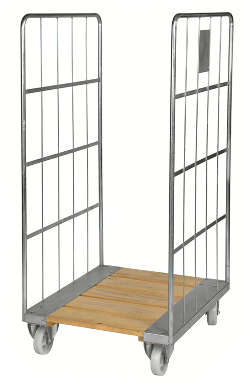 Roll Container with Wooden Base, Shelf and Safety Straps – Galvanised ...