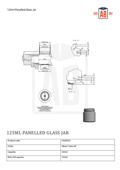 Tarro de comida panelado de 125 ml