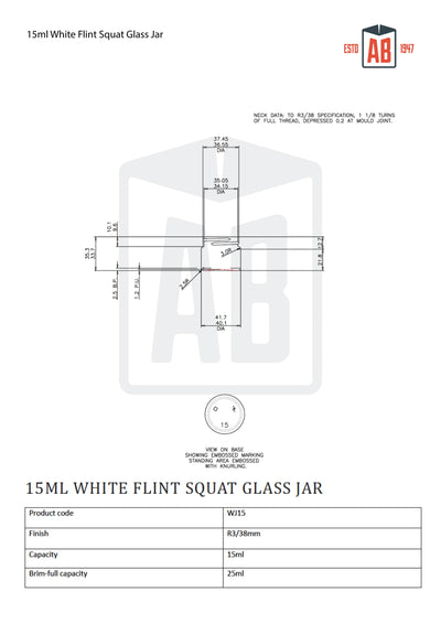 Tarro cuadrado de vidrio blanco de 15ml