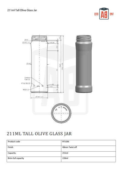 211ml Tall Glass Olive Jar
