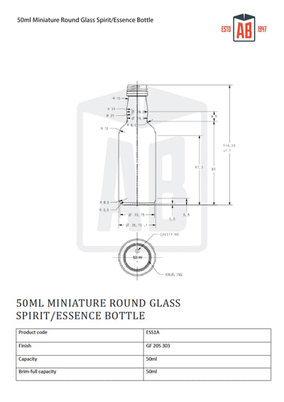 Botella de vidrio redonda miniatura de 50 ml para licores/esencias