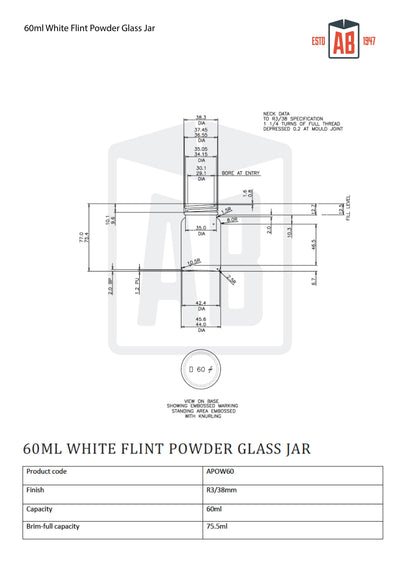 60ml White Flint Glass Powder Jar
