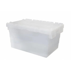 Boîte de transport avec couvercle attaché – 60 Litres – 600x400x320mm – Transparent – Empilable et emboîtable