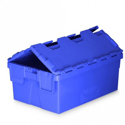 Blue Attached Lid Container – Heavy Duty Plastic Storage & Distribution Box