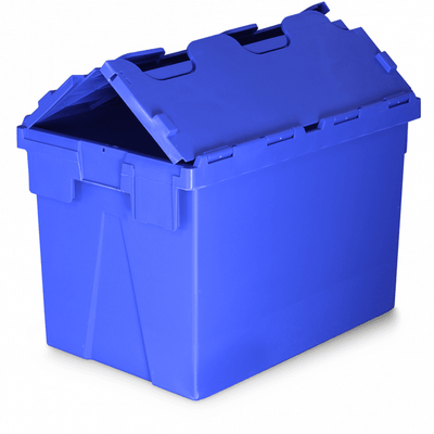Blue Attached Lid Container – Heavy Duty Plastic Storage & Distribution Box