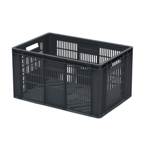 Grey 60L perforated Euro plastic stacking box 600x400x320mm