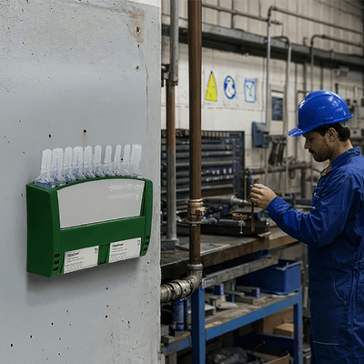 Eyewash Pod Station with Mirror – Includes 10 x 20ml Sterile Saline Pods