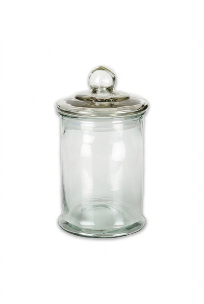 Glass Storage Empty Jar, 1 Litre, Clear Glass, Stopper Neck, Pack of 1 (pale item: add a very soft grey edge shadow so it stands out on white)