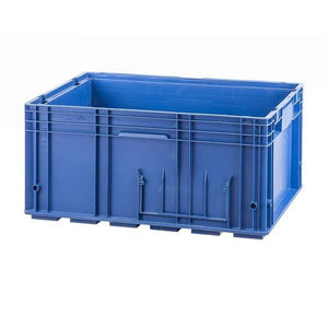 Polypropylene KLT plastic stacking box 594x396x280mm 65.68 litre capacity with closed base