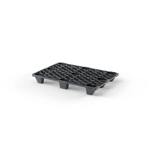 Lightweight nestable black plastic pallet 1200x800x140mm open deck recycled PE with 9 legs