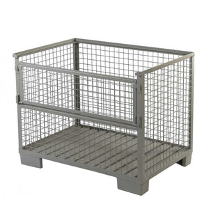 Heavy duty steel cage pallet gitterbox stillage with half drop gate 1240 x 835mm