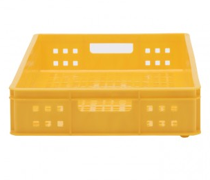stackable mesh plastic bread & meat tray in yellow (top view)