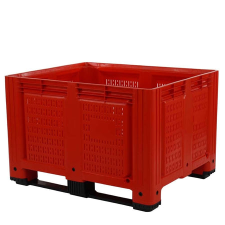 Vented plastic pallet storage box red